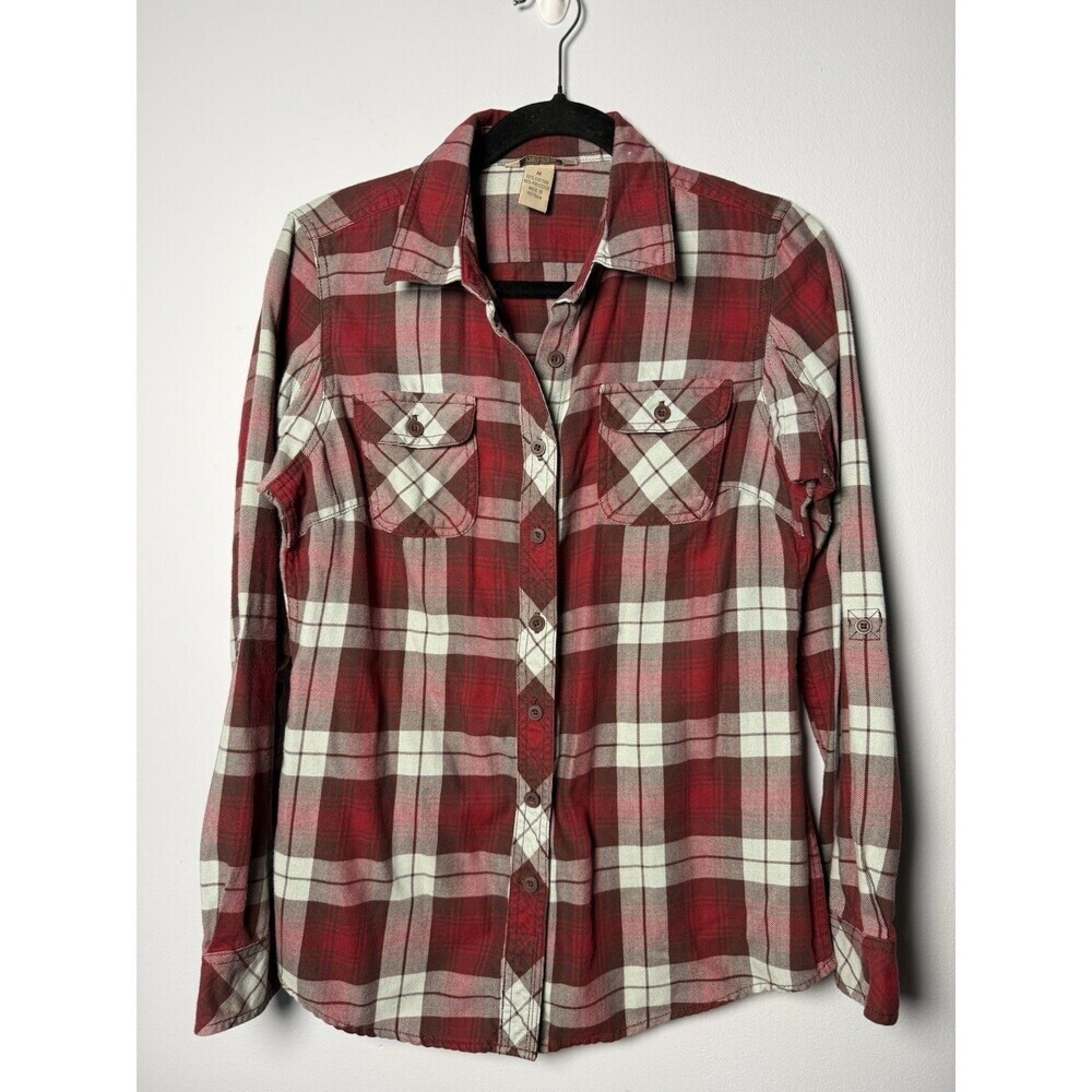 DULUTH TRADING CO Red & Blue Plaid Flannel Shirt Button Collared Womens Medium